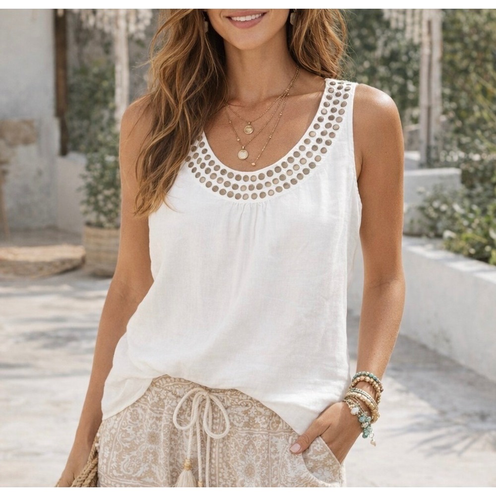 Ecologie Sleeveless Linen Top White Large Boho Summer